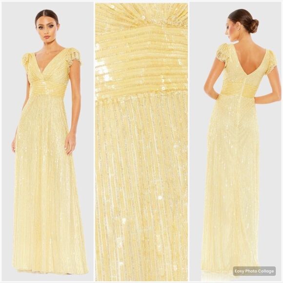 Mac Duggal 5646 Womens EMBELLISHED FLUTTER CAP SLEEVE A LINE GOWN Runs Large - Picture 1 of 15